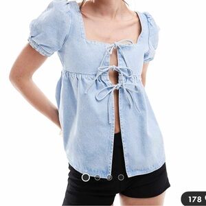 ASOS denim babydoll top mid blue
